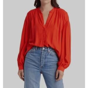 Treasure & Bond Red Long Sleeve Rayon Blouse Size Small Textured Button Front